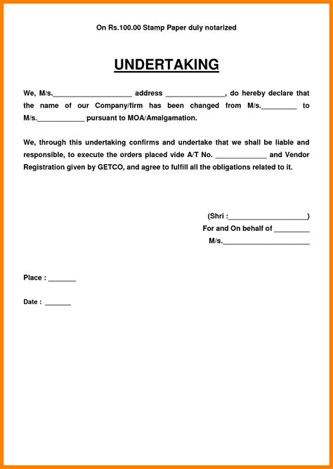 Letter Of Undertaking Template