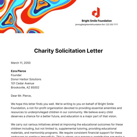 Letter To Solicit Donations Template