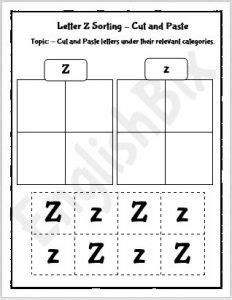 Letter Z Cut And Paste Worksheets