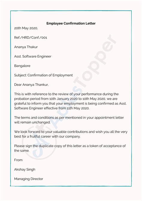 Confirmation Of Employment Letter Template Addictionary