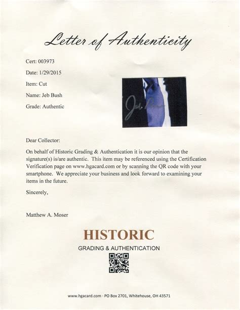 Letter of Authenticity - Historic Grading & Authentication