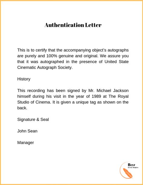Letter of Authenticity Template- Format, Sample & Example | Lettering