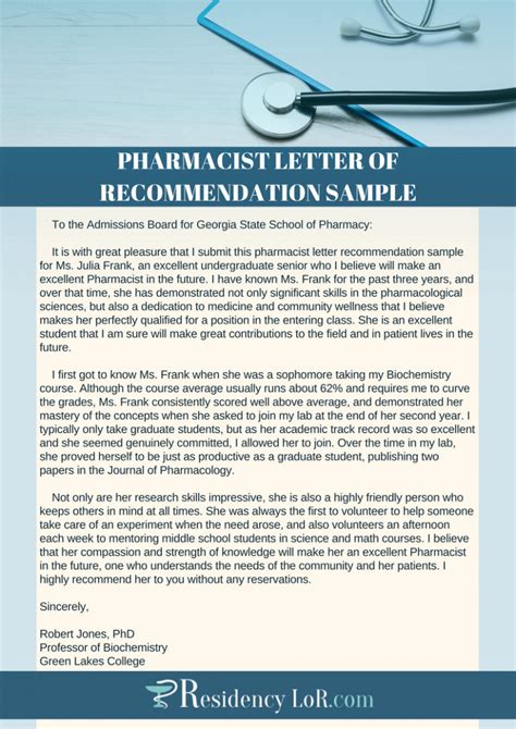 Letter of Recommendation for Pharmacists