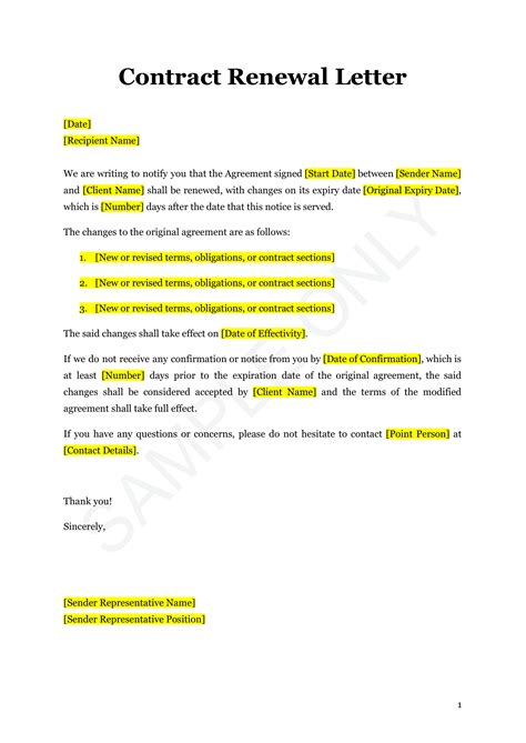 Contract renewal notice in Word and Pdf formats