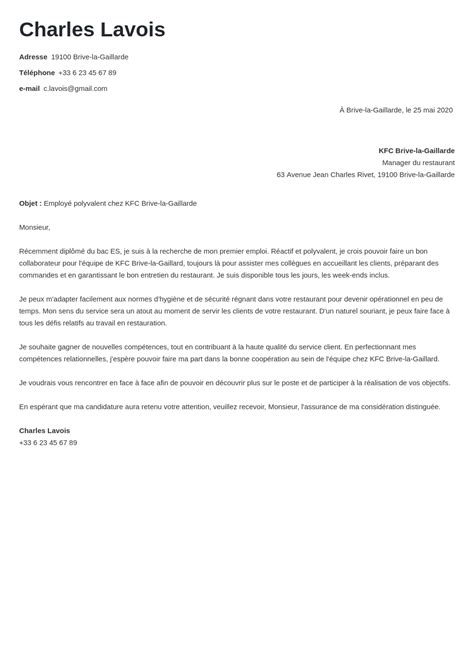 Exemple lettre de motivation fast food laboitecv.fr