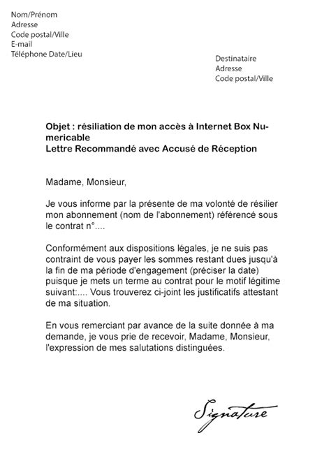 lettre resiliation box numericable Modele de lettre type