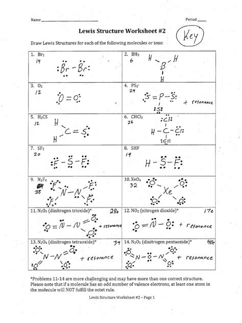 Lewis Structure Worksheet Answer Key