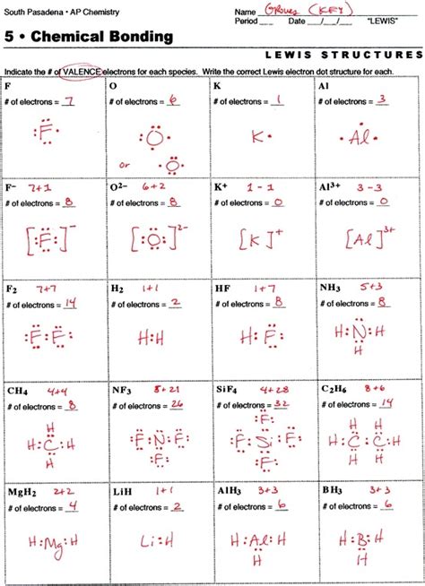 Lewis Structure Worksheet Answer Key