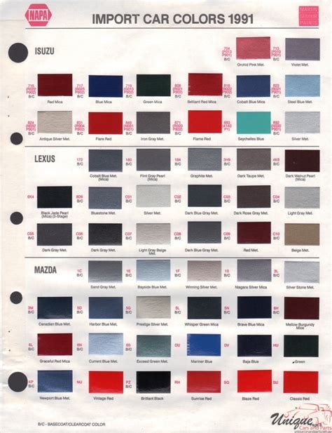Lexus Car Color Chart