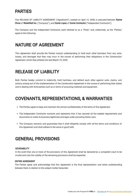 Liability Agreement Template