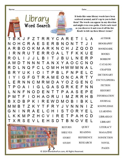 Library Word Search Free Printable