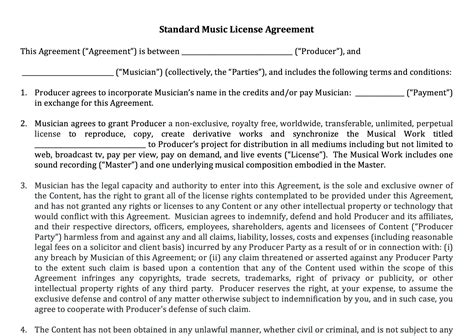 Music License Agreement Template Word Templates for Free Download