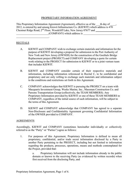 Proprietary Information Agreement Download PDF