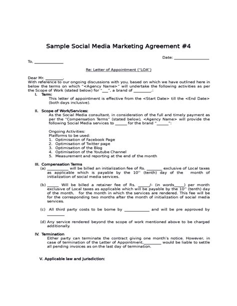 Social Media Contract Example Free Download