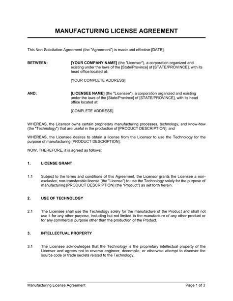 Free Contract Manufacturing Agreements Templates