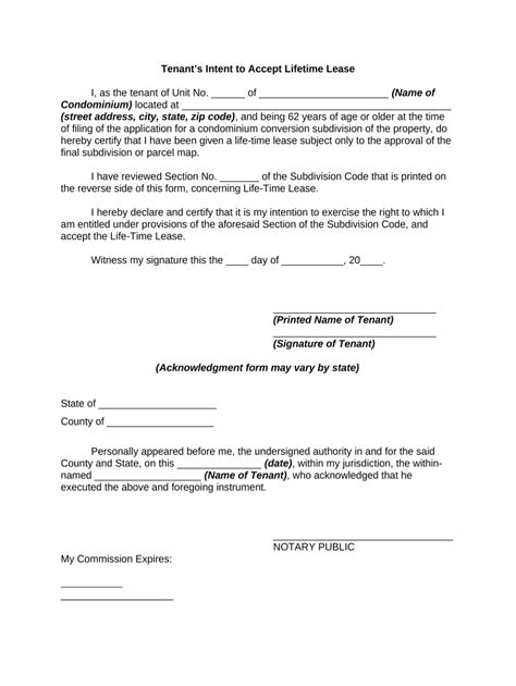 Lifetime Lease Agreement Template