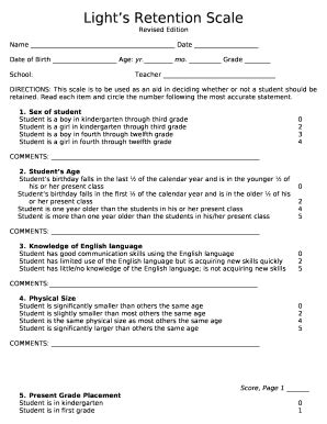 Light's Retention Scale Pdf Printable