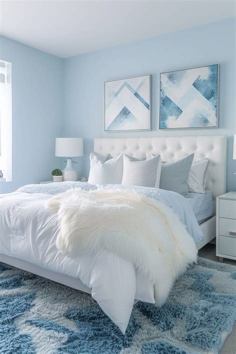 Light blue bedroom ideas with a mirror