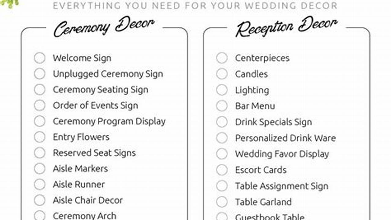 Lighting, Wedding Ceremony Decor Checklist