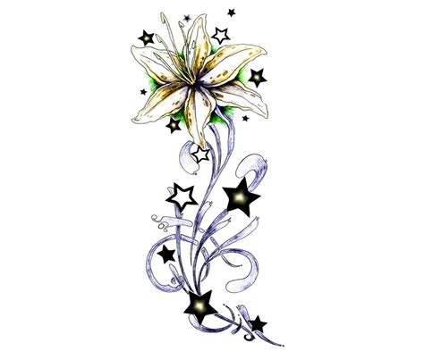 marvelous star purple lily watercolor tattoo design on