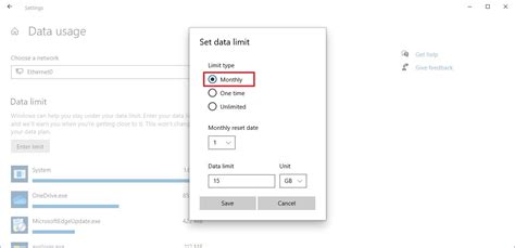 Limit Internet Data Usage on Windows 10