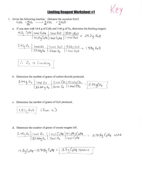 Limiting Reactant Practice Worksheet