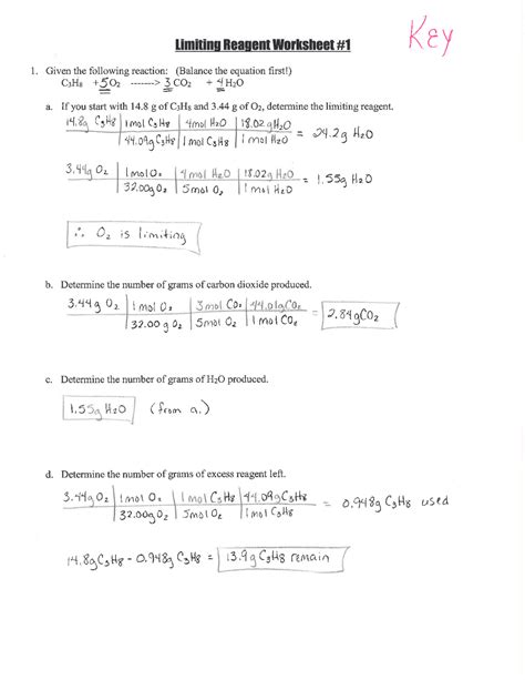 Limiting Reagent Worksheet Answers
