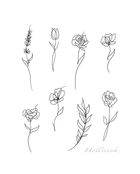 Line Work Flower Tattoos