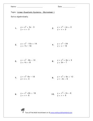 Linear And Quadratic Systems Worksheet