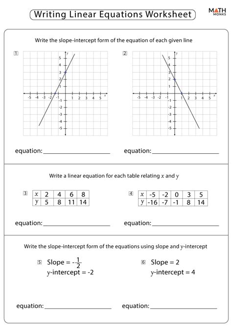 Linear Equations Worksheets with Answer Key