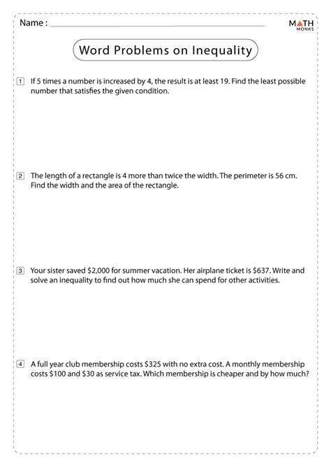 Linear Inequalities Word Problems Discovery Worksheet by Free to Discover