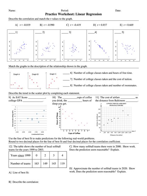 Linear Regression Practice Worksheet