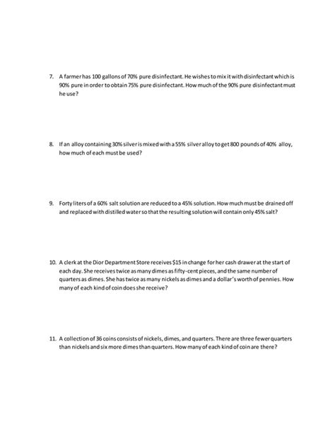 Linear word problem exercises one unknown