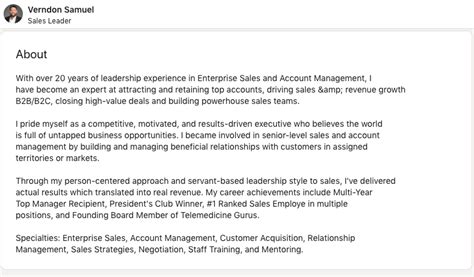 Linkedin Summary Examples For Sales