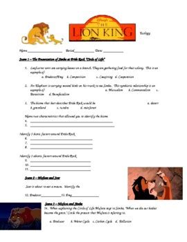 Lion King Worksheet Answer Key