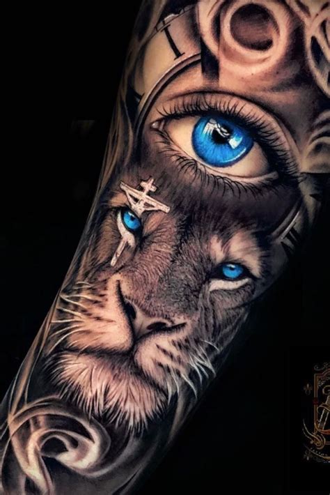 Lion Tattoo Blue Eyes