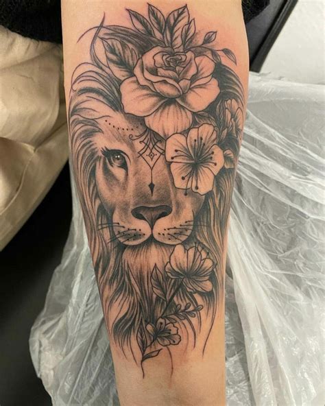 Lion And Flower Tattoo