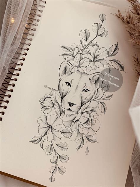 Lioness With Flower Tattoo