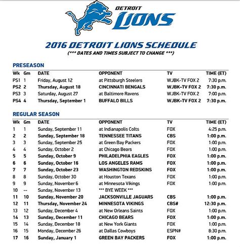 Lions 2024 Schedule Printable