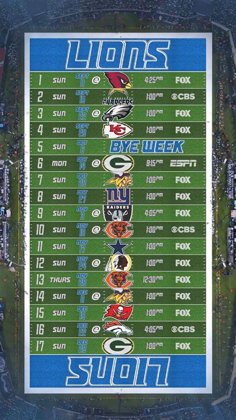 Lions Printable Schedule