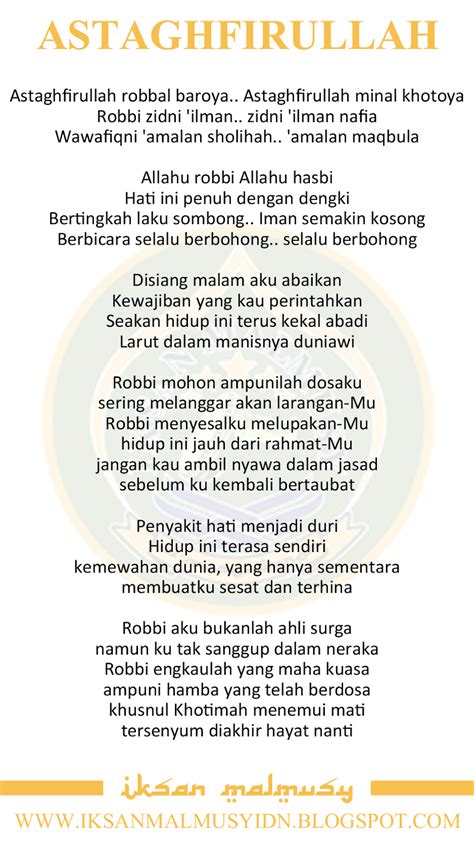 Lirik Astaghfirullah Robbal Baroya Bahasa Jawa