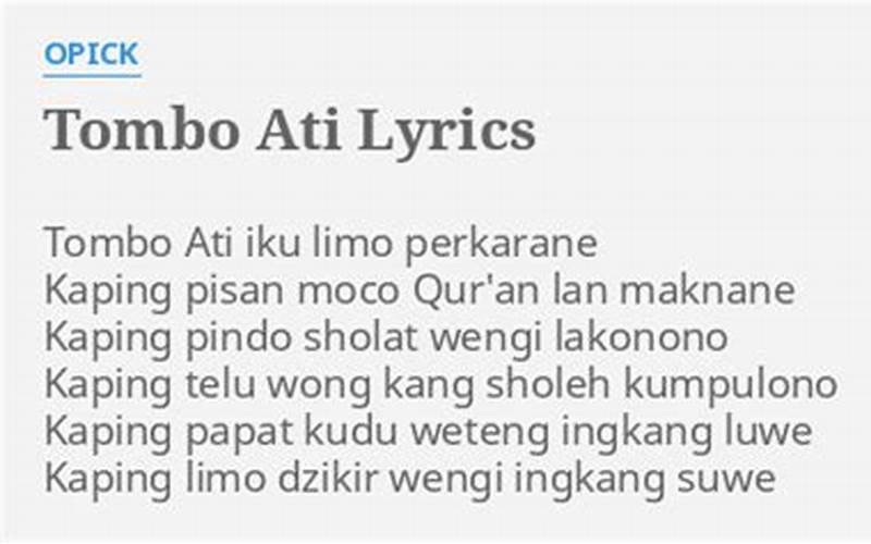 Lirik Lagu Tombo Ati Versi Indonesia