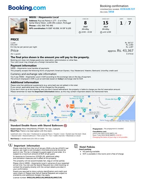 Lisbon booking confirmation