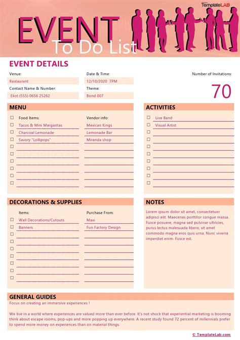 List Of Events Template