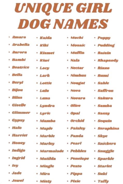 List Of Female Dog Names