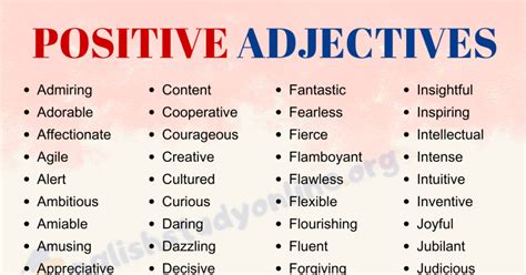 List Of Positive Adjectives