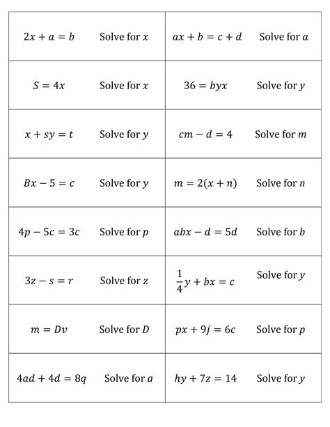 Literal Equations And Formulas Worksheet