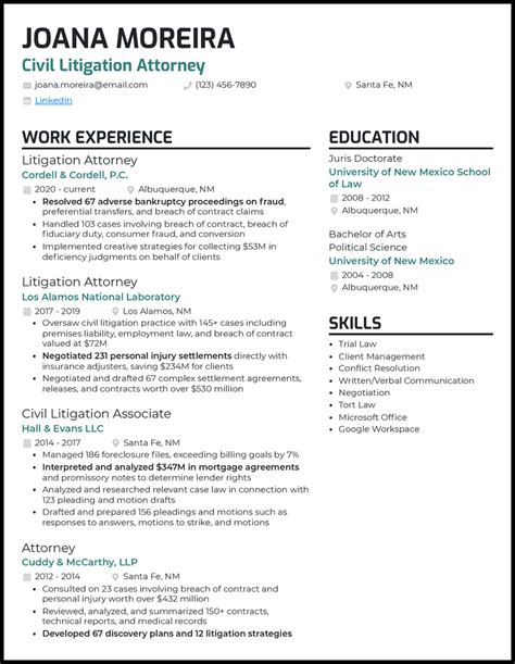Litigation Attorney Resume