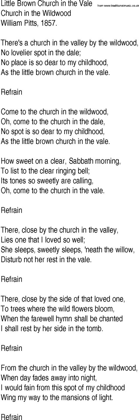Little Brown Church In The Vale Lyrics