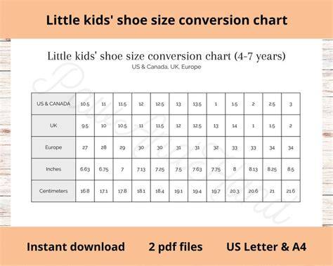 Little Kid Shoe Size Chart
